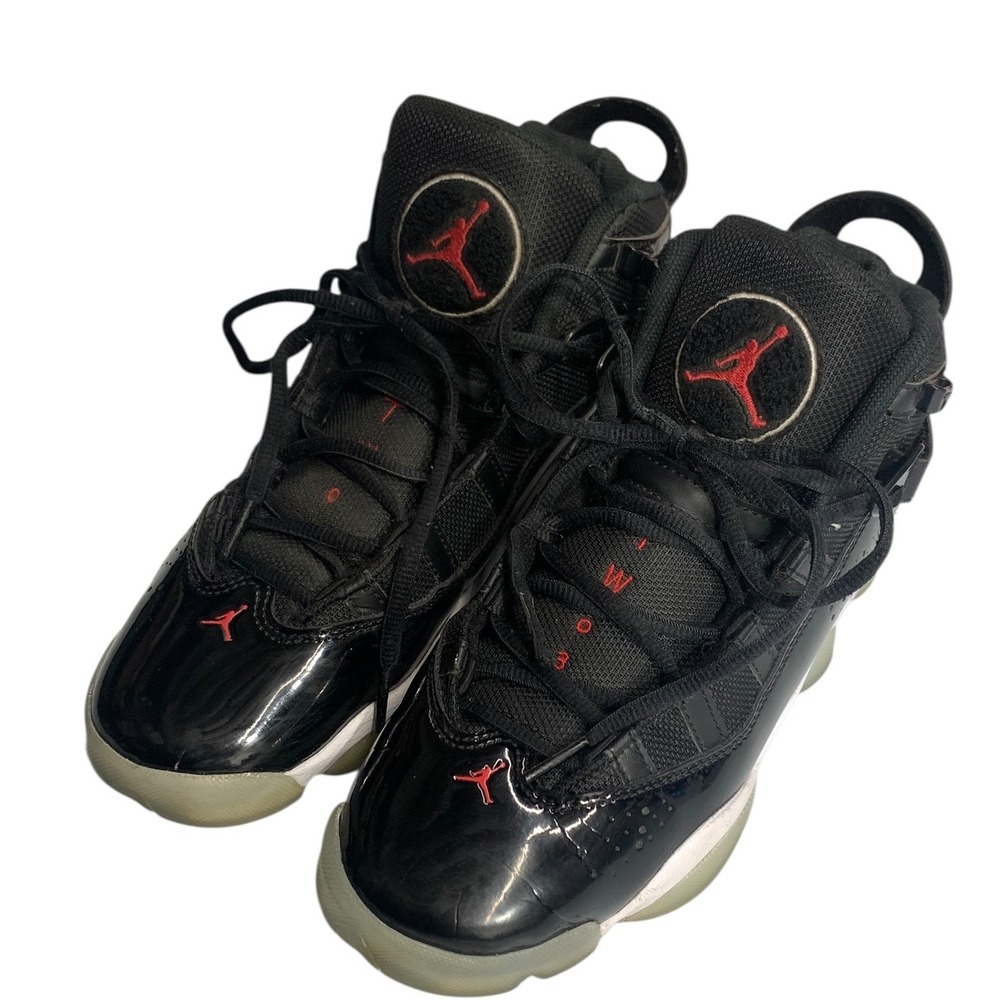 Jordan 6 Rings Bred Black Red White Patent Leather Sneakers 323419-064 Mens 7Y 7